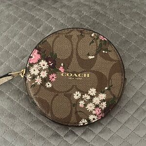 NWOT Coach Floral Brown Round Pouch